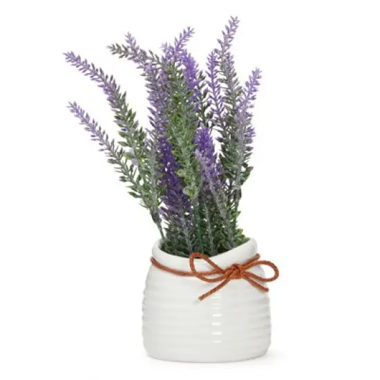 Juvale Artificial Lavender Flowers in Ceramic Vase for Bathroom Decor (9 x 3.3 in) image {2}