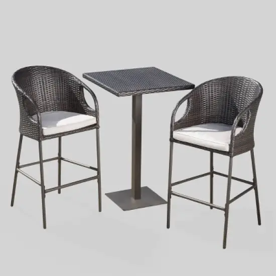 Dominica 3pc Square Wicker Outdoor Patio Bar Set - Brown - Christopher Knight Home image {1}