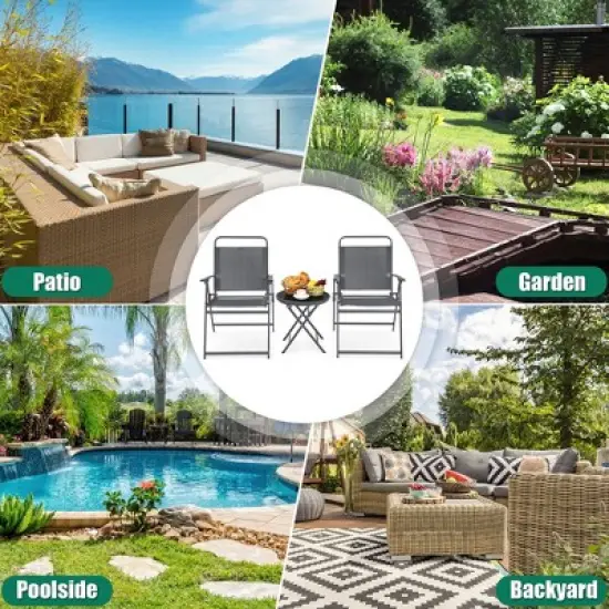 Costway 3PCS Outdoor Bistro Set Folding Table and Chairs Garden Deck Black image {5}