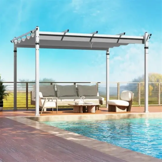 Tangkula 12' x 10' Outdoor Pergola w/ Retractable Canopy Aluminum Frame Anchors Patio image {1}