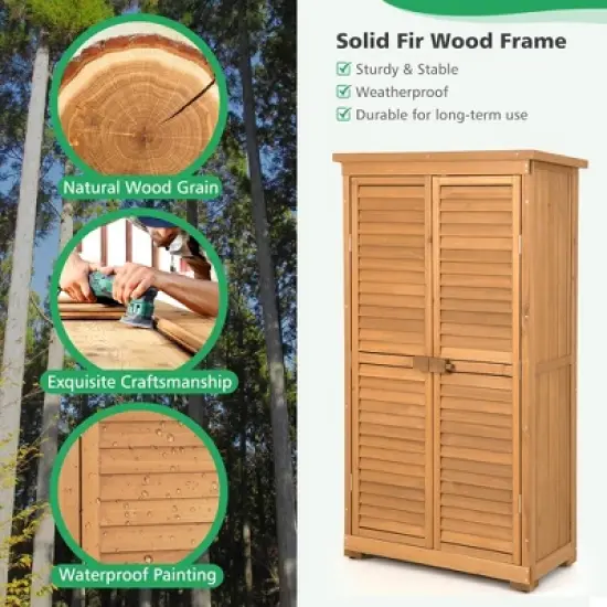 Costway Outdoor Fir Wood Storage Shed Garden Tool Cabinet Locker Tall Vertical Organizer image {6}