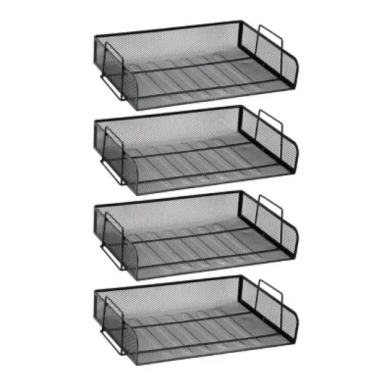 Mind Reader Stackable Paper Tray, Desktop Organizer, File Storage, Office, Metal Mesh, 14"L x 9.75"W x 11.25"H, 4pc., Black image {6}