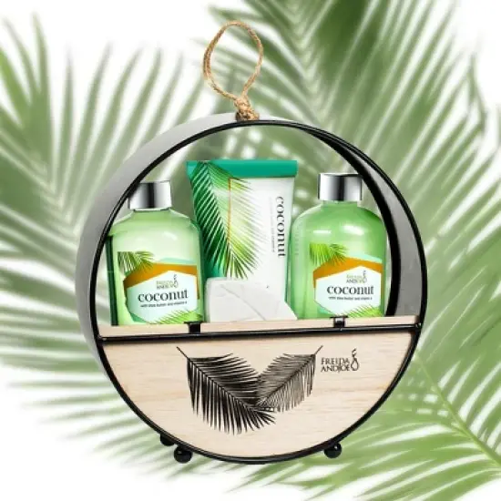 Coconut Bath Gift Set in Wood Round Holder image {4}