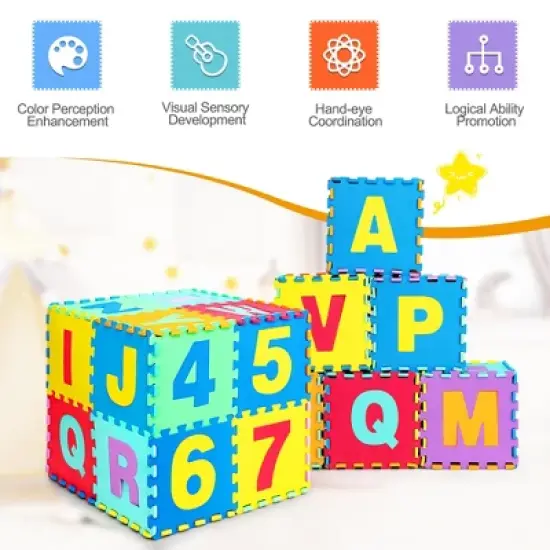 Babyjoy Kids Foam Interlocking Puzzle Play Mat w/Alphabet & Numbers 72-Piece Set image {7}