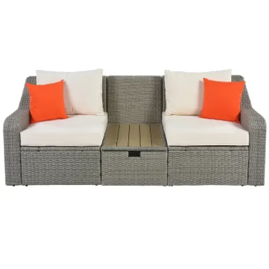 3-Piece Patio Wicker Sofa Set with Cushions, Pillows, Ottomans and Lift Top Coffee Table-ModernLuxe image {4}