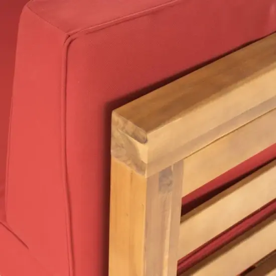 2pk Oana Outdoor Acacia Wood Right Arm Loveseat & Coffee Table with Cushion Teak/Red - Christopher Knight Home image {2}