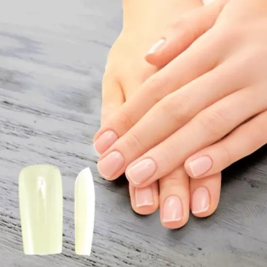 Unique Bargains Women's Full Coverage Square Gloss Fake Nails Beige 1 Set image {1}