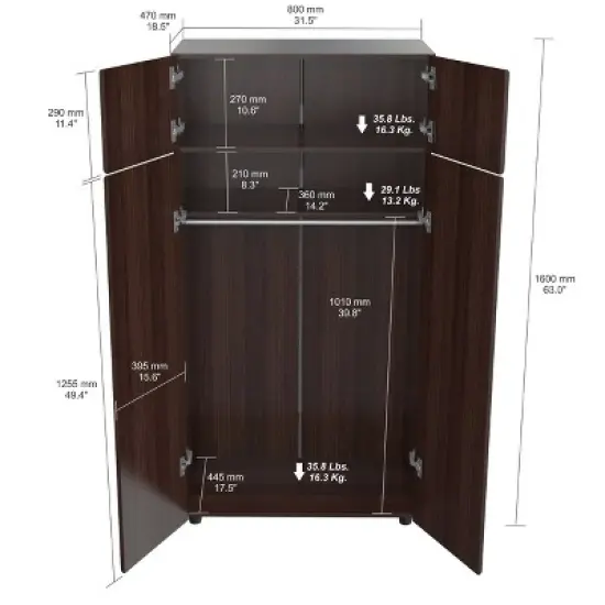 4 Door Wardrobe/Armoire Espresso - Inval image {4}