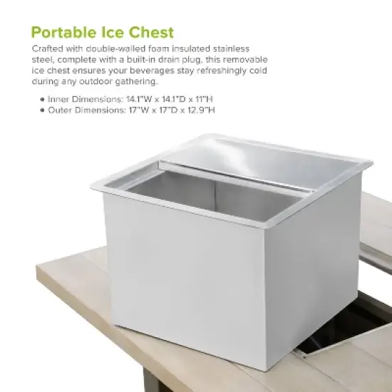 Greemotion 71" Bordeaux Wood Textured Metal Top Dining Fire Pit Table with Ice Chest Insert Brown: Contemporary Outdoor Furniture, Aluminum Frame image {5}