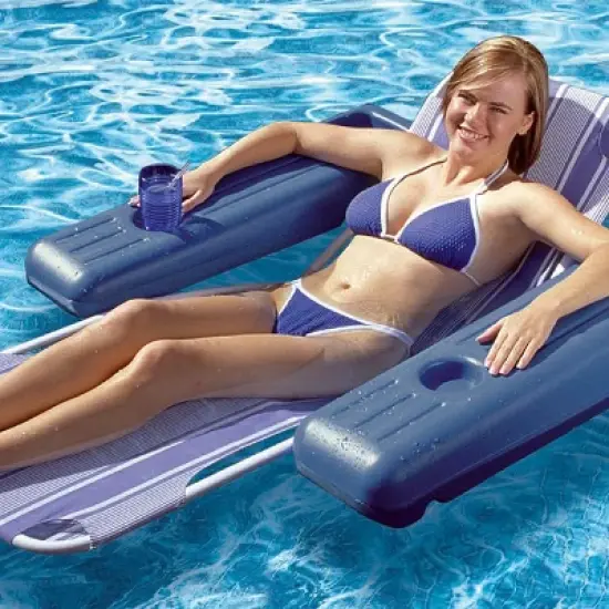 Swim Central 53" Striped Caribbean Floating 1-Person Swimming Pool Comfort Lounge - Blue/White image {1}