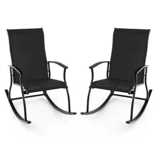 Costway 2/4 PCS Outdoor Rocking Chairs with Breathable Backrest Smooth Safe Rocking Design Navy/Brown/Black image {1}