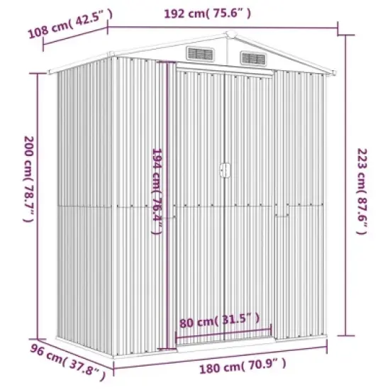 vidaXL Galvanized Steel Garden Shed, Anthracite - Outdoor Storage Space for Garden Tools and Equipment - Weather-Resistant Material image {7}