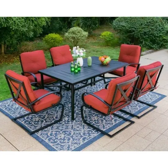 Captiva Designs 7pc Outdoor Dining Set with C-Spring Motion Chairs & Metal Table with Umbrella Hole image {17}