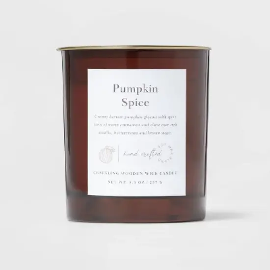Clear Colored Glass with Woodwick and Brass Metal Inset Lid Pumpkin Spice - Threshold&trade; image {4}