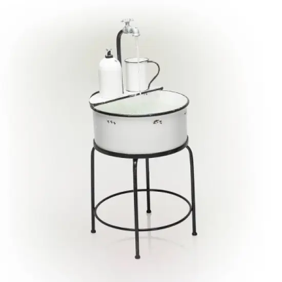 34" Metal Antique Cylindrical Fountain Sink with Stand White - Alpine Corporation image {2}