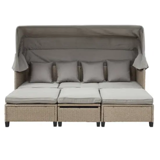 4pc Outdoor Adjustable Wicker Sectional Set with Canopy & Table - GODEER image {14}