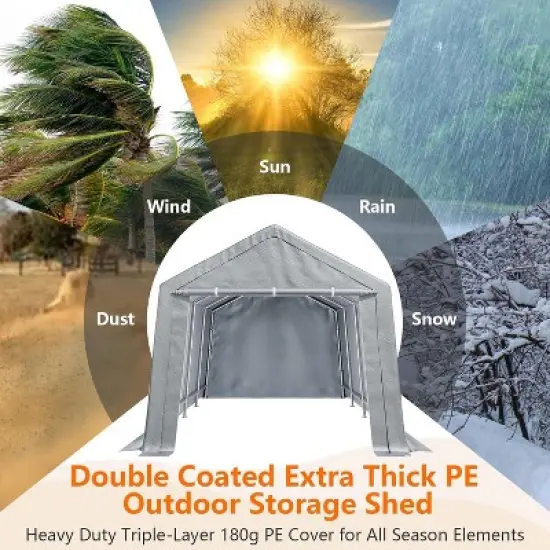 GustoWave 10x10 FT Outdoor Storage Shed Carport Canopy, Portable Garage for Motorcycle, Garden Tools image {4}