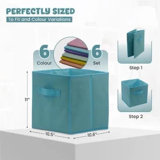 4E's Novelty 6 Packs 11 Inch Pastel Color Storage Foldable Cube Bins, Colorful Storage Baskets image {2}