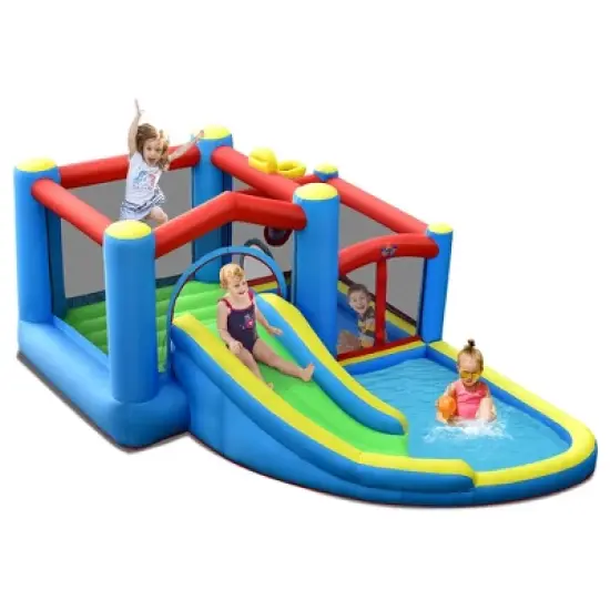 Costway Inflatable Kids Water Slide Outdoor Indoor Slide Bounce Castle with 550W Blower image {9}