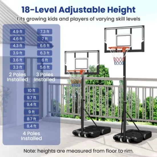 Costway 3.3-10 FT Portable Basketball Hoop Outdoor with Shatterproof Backboard & Wheels image {5}
