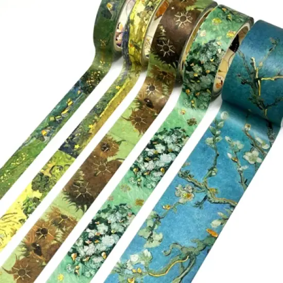 Wrapables Decorative Gold Foil Washi Tape Box Set for Arts & Crafts, Scrapbooking, Stationery, Diary (10 Rolls), Artwork image {3}