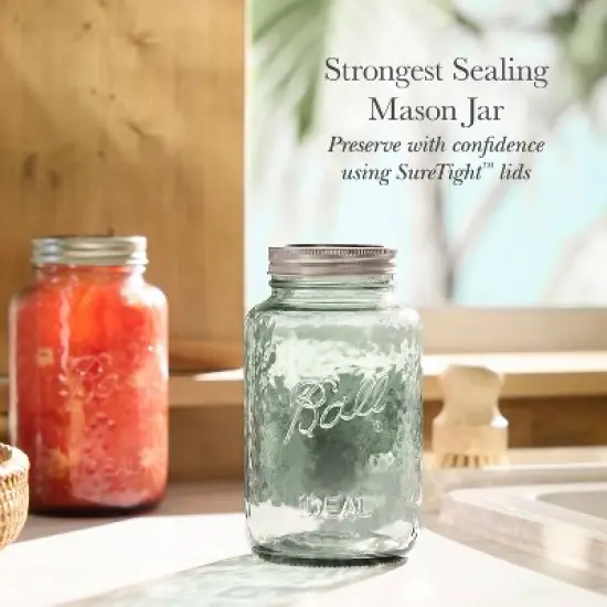 Ball 32oz 4pk Glass Regular Mouth Mason Color Jar with Lid and Band Seafoam Green image {2}