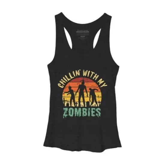 Women's Design By Humans Halloween Chillin With My Zombies Funny By Ering Racerback Tank Top image {11}