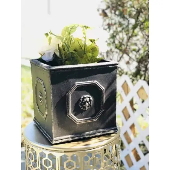 Rosemead Home & Garden, Inc. 13" Wide Kante Lightweight Classic Square English Style Lion Head Concrete Outdoor Planter Pot Oil Rubbed Bronze image {4}