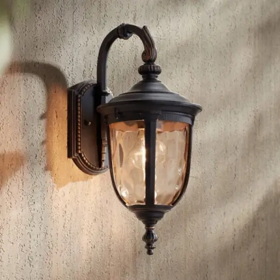 John Timberland Bellagio Vintage Rustic Outdoor Wall Light Fixture Bronze Downbridge 16 1/2" Champagne Hammered Glass for Post Exterior Barn Deck Yard image {8}