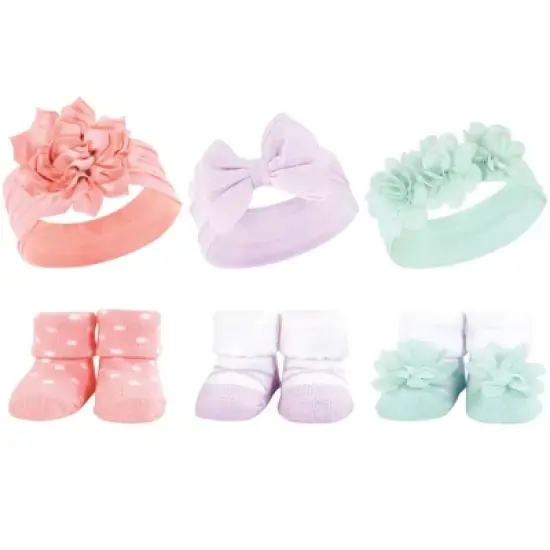 Hudson Baby Infant Girl 12Pc Headband and Socks Giftset, Pink Purple Mint, One Size image {1}