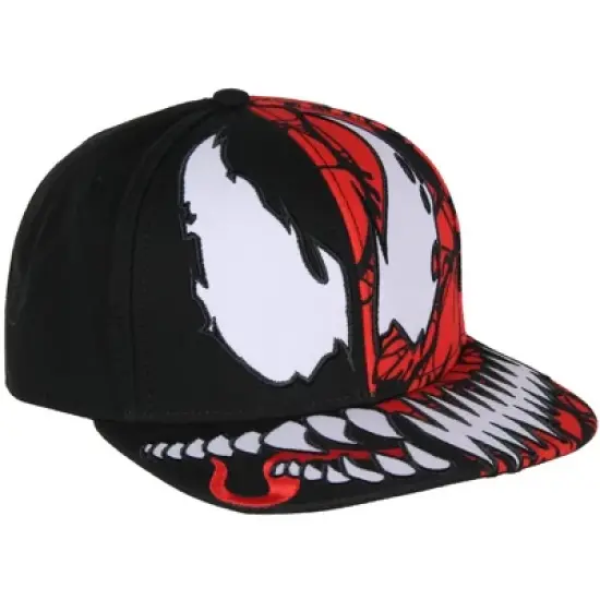 Marvel Comics Venom Carnage Split Face Embroidered Flat Bill Snapback Hat Black image {2}