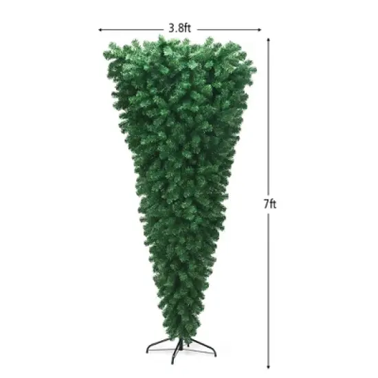 Costway 7Ft Unlit Upside Down Artificial Christmas Tree with 1000 Branch Tips Holiday image {2}