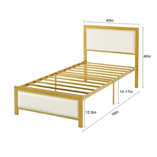 VECELO Upholstered Linen Bed Frame with Headboard and Footboard, Heavy-Duty Platform, Strong Metal Slats, No Box Spring Required, Easy Assembly image {2}