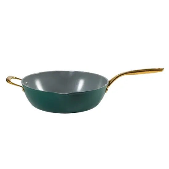 Frok 13" Frying Pan Wok Skillet Quick Heat Aluminum - Ceramic Nonstick Cookware W/ Lid image {2}
