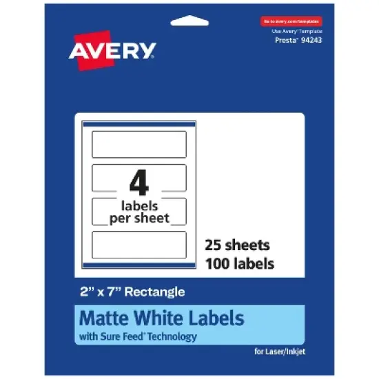 Avery Matte White Rectangle Labels, 2" x 7" image {7}