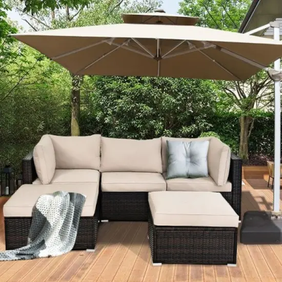 Costway 5PCS Patio Rattan Furniture Set Ottoman Table image {3}