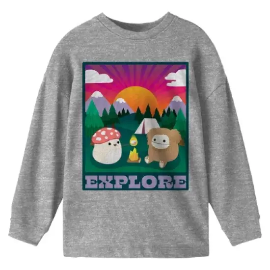Squishmallows Explore Crew Neck Long Sleeve Gray Youth Tee image {2}