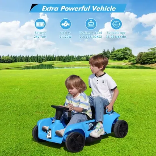 24V Kid Ride Car 2 Seaters, Remote Control Ride Car for Parents and Kids, 2 * 120W Large Motors, Storage Box, Music image {7}