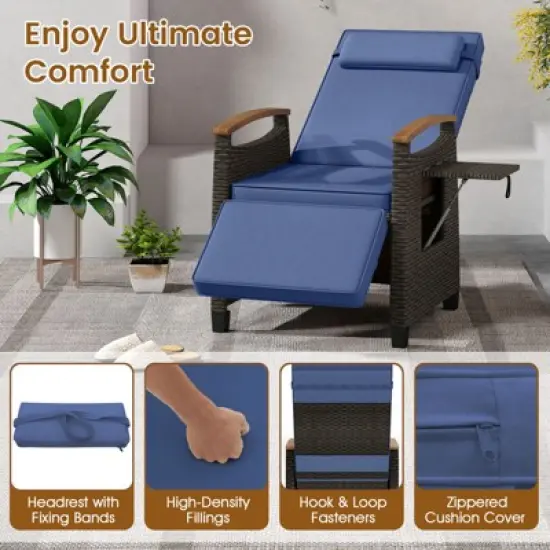 Tangkula Patio Rattan Lounge Chair PE Wicker Recliner Chair w/ Adjustable Backrest & Footrest image {5}