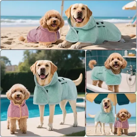 Dog Robes for After Bath - Super Absorbent & Fast Drying Coat with Hood, Bath Towels for Drying Dogs Small, Puppy Bathrobe Beach Essentials image {7}