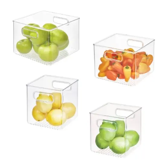 iDESIGN 4pc Recycled Plastic Refrigerator Organizer Bin Set: Clear Kitchen Storage, Dishwasher-Safe image {1}