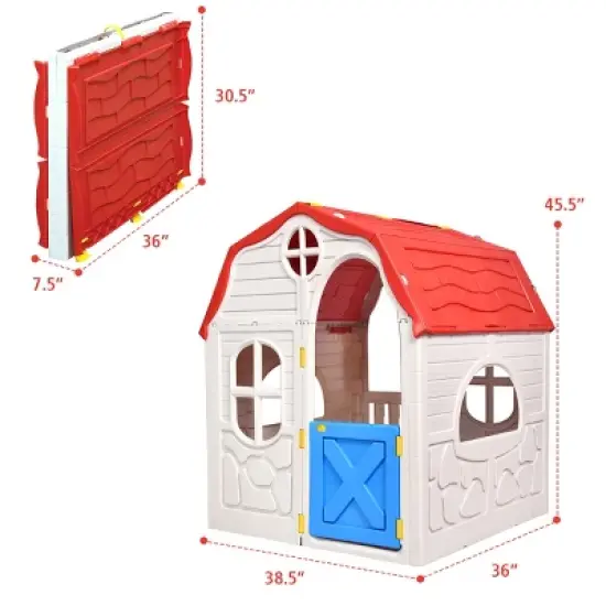 Costway Kids Cottage Playhouse Foldable Plastic Play House Indoor Outdoor Toy Portable image {3}