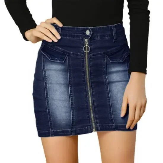 Allegra K Women's Zip Front Slim Fit High Waist Mini Denim Skirts image {6}