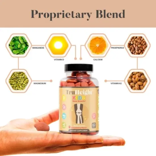 TruHeight Kids Bone Growth Gummies (Strawberry, Ages 2+) All Natural Kids & Toddler Vitamins - Vitamin D, Calcium, K2, Magnesium Multivitamin, Vegan image {8}