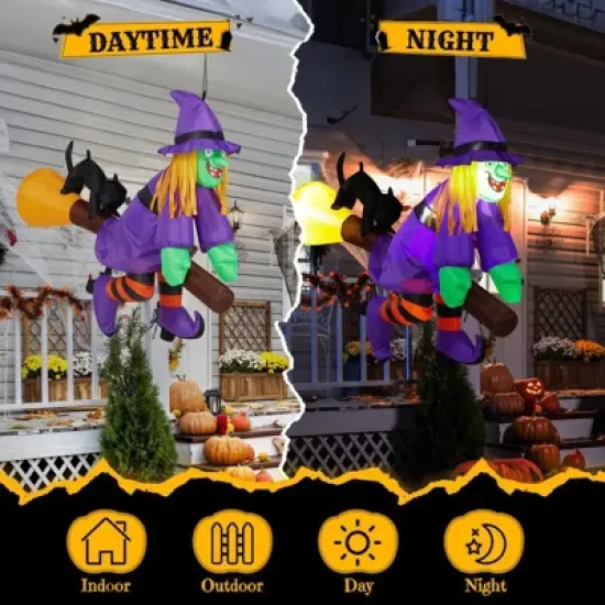 Karl Home 3.9 FT Halloween Inflatable Witch Riding Broom Broke Out from Window Outdoor Decorations image {5}