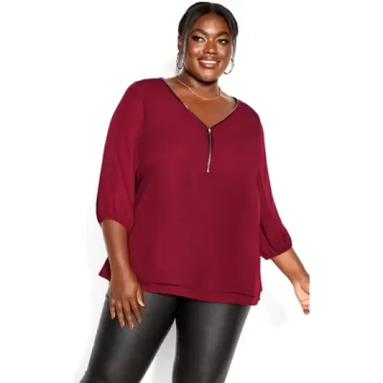 Women's Plus Size Sexy Fling Elbow Sleeve Top - ruby| CITY CHIC image {6}