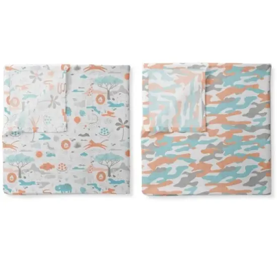 Jungle Safari Boys Aqua/Orange 2 pack Muslin Swaddling Blanket image {1}