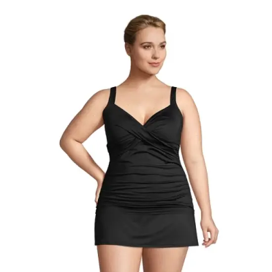 Lands' End Women's Chlorine Resistant Tummy Control V-Neck Wrap Underwire Tankini Top Swimsuit image {2}