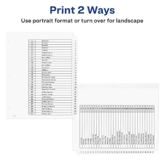 Avery 1-31 Dividers for 3 Ring Binders, 31 Tabs per Set, Customizable Table of Contents, Classic White Tabs (11128) image {2}