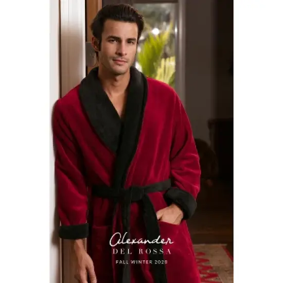 ADR Men's Classic Winter Robe, Plush Fleece Bathrobe Burgundy 1X-2X image {6}